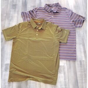 Michel Rouen Performance Mens Golf Polo Shirt‎ Large Purple stripe lot of 2